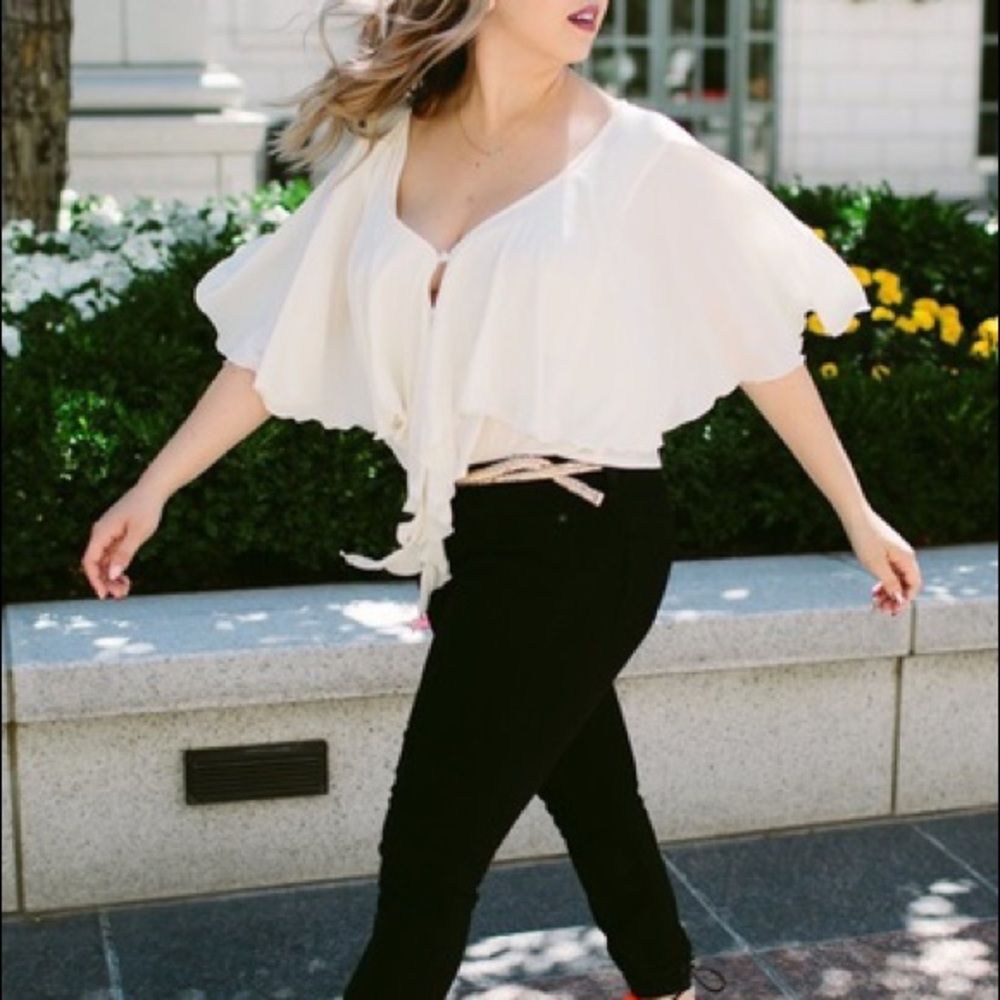 Zara Cream Chiffon Layered Ruffle Front Crop Top